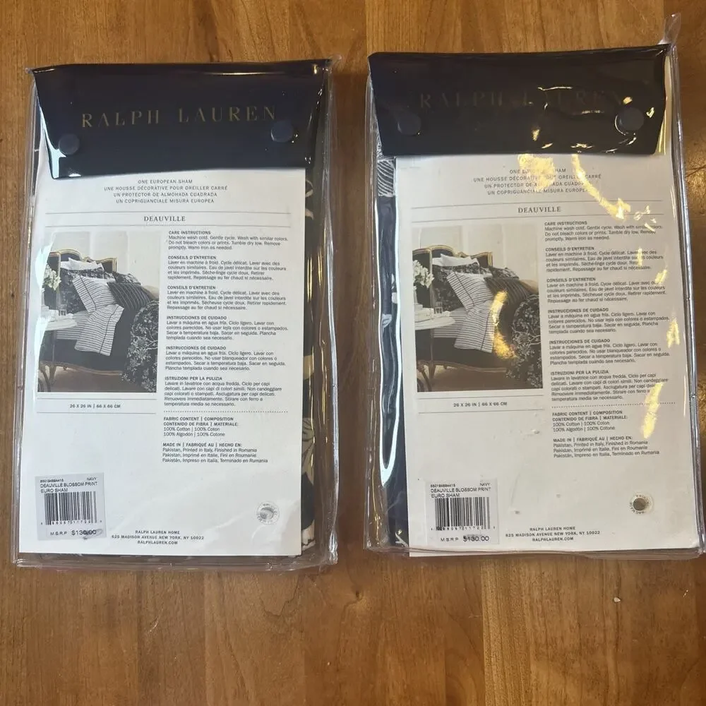 Ralph Lauren Deuville Blossom Euro Shams 2 New in Package Navy Floral
